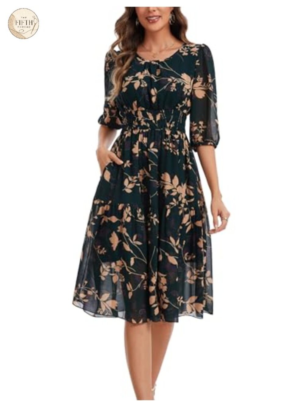Women Boho Floral Midi Dress Smocked Waist Tiered A-Line Swing